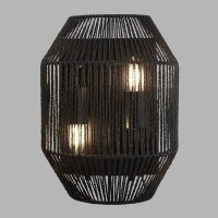 Wandleuchte Schwarz 2-flammig E27 Seil Schirm H: 30,5 cm