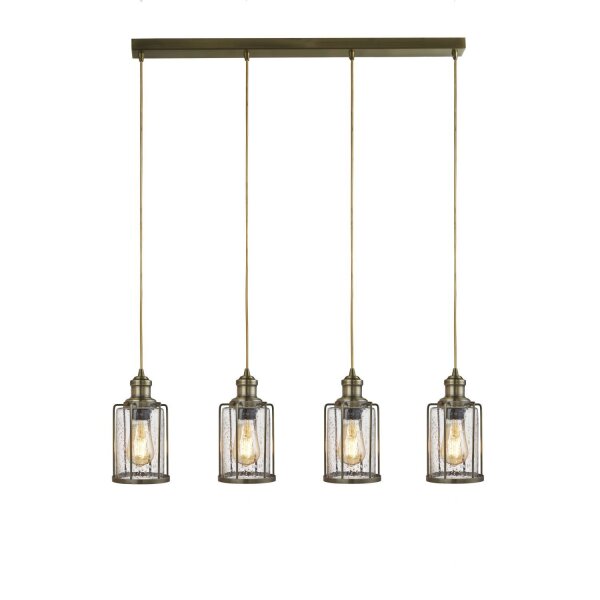 Pendelleuchte 4-flammig E27 Glas Metall Vintage LOGAN