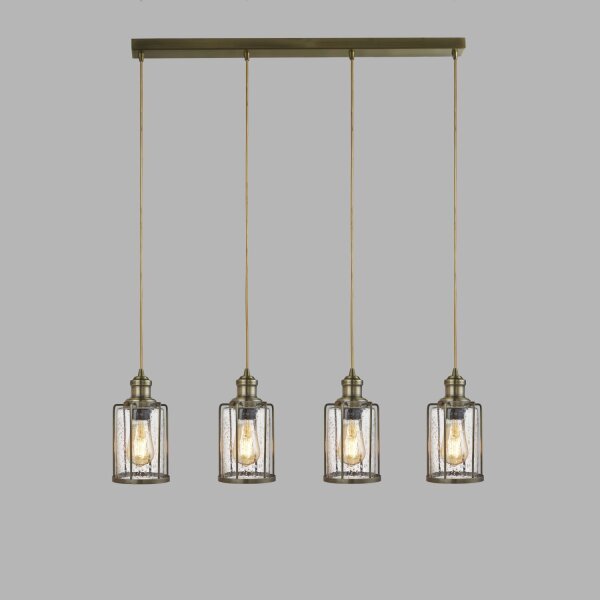 Pendelleuchte 4-flammig E27 Glas Metall Vintage LOGAN