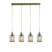 Suspension 4 flammes E27 verre m&eacute;tal vintage LOGAN