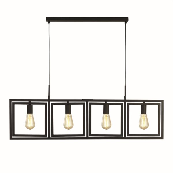 Lampe suspendue 4 flammes E27 noir métal design rétro