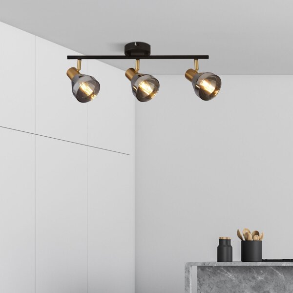 Deckenstrahler 3-flammig B: 59 cm E14 Glas Metall verstellbar