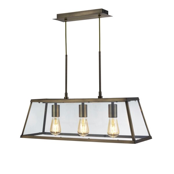 Lampe à suspendre verre métal L : 65 cm 3x E27 laiton antique