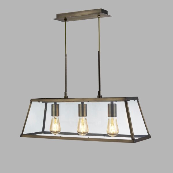 Lampe à suspendre verre métal L : 65 cm 3x E27 laiton antique