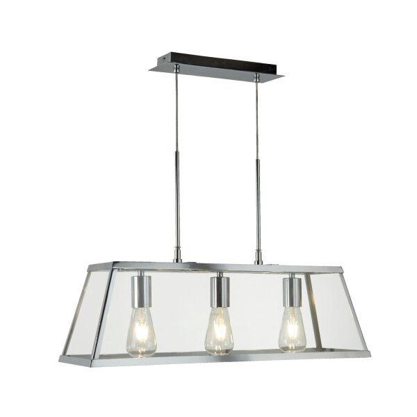 Pendelleuchte 3-flammig Chrom Klar E27 Glas Metall