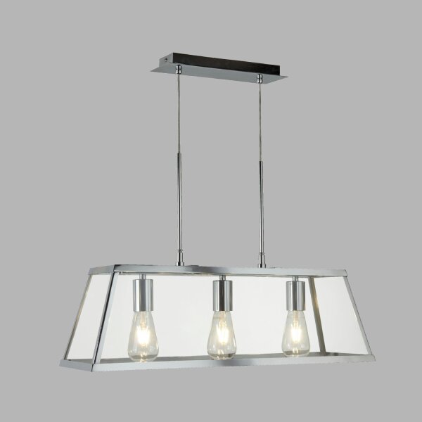 Pendelleuchte 3-flammig Chrom Klar E27 Glas Metall
