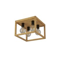 Plafonnier 4 flammes Nature Noir E27 Bois Métal