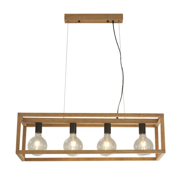 Lampe à suspendre 4 flammes E27 Naturel Noir Bambou Bois Métal