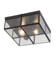 Deckenleuchte 2-flammig E14 Schwarz matt Glas Metall
