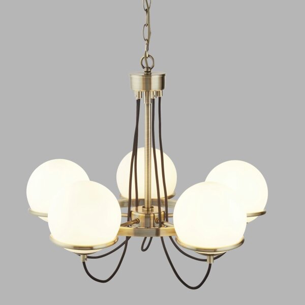 Lustre à 5 flammes en laiton antique blanc E14 métal verre