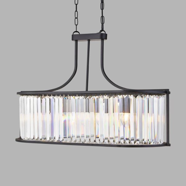 Lampe à suspendre cristal 78 cm de long 5x E14 métal verre