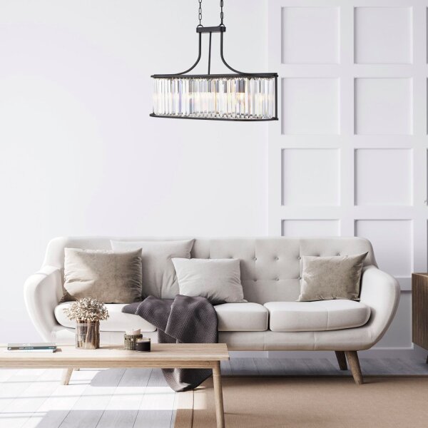 Lampe à suspendre cristal 78 cm de long 5x E14 métal verre