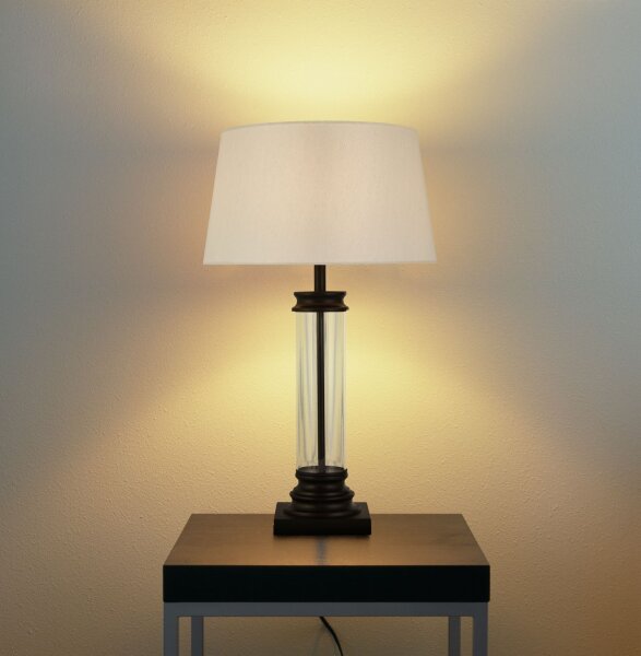 Tischleuchte 63 cm Schwarz Weiß E27 Stoff Glas