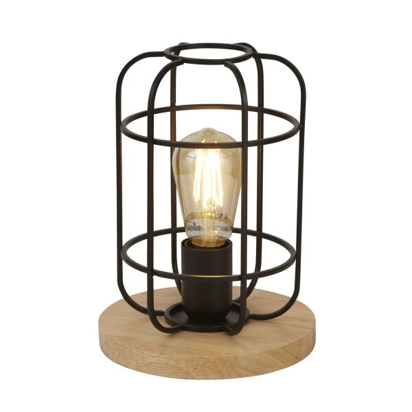 Petite lampe de table H : 24,5 cm Ø 18 cm E27 Métal Bois