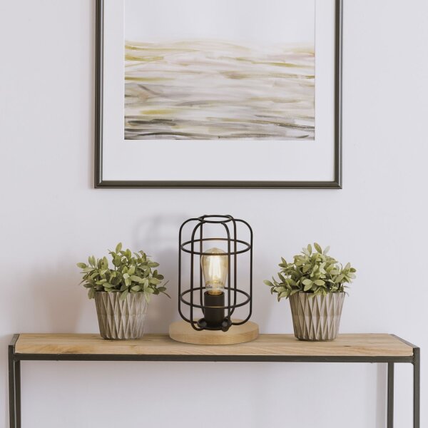 Petite lampe de table H : 24,5 cm Ø 18 cm E27 Métal Bois