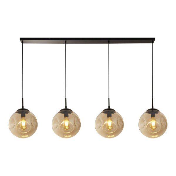 Suspension 4 flammes E27 noir champagne verre