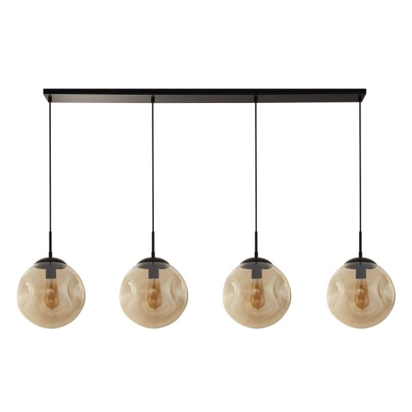Suspension 4 flammes E27 noir champagne verre