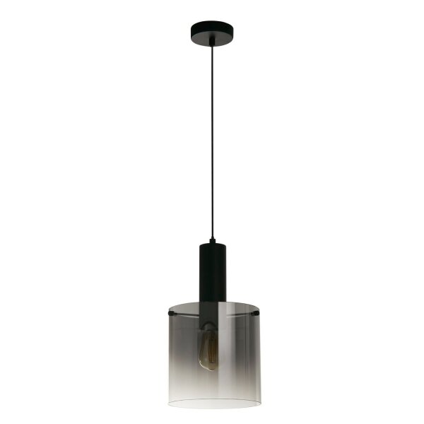 Hängelampe Glas Metall D: 22 cm E27 Schwarz Rauchgrau