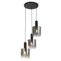 Lampe &agrave; suspendre verre fum&eacute; 3 flammes noir...