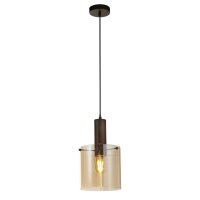 Suspension verre m&eacute;tal brun ambre E27 D : 20 cm