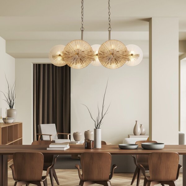 Hängelampe Glas Metall B: 90 cm in Bronze Bernstein Klar