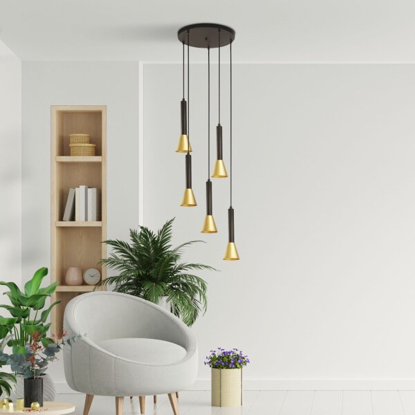 Hängeleuchte 5-flammig GU10 Ø 37 cm in Schwarz Gold