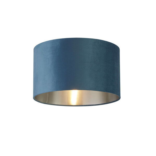 Abat-jour velours Ø 38 cm pétrole argent rond pour lampe suspendue
