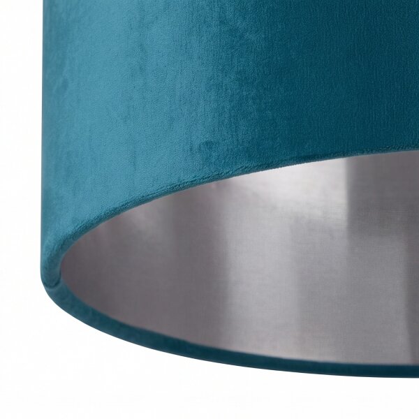 Abat-jour velours Ø 38 cm pétrole argent rond pour lampe suspendue