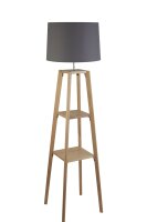 Stehleuchte mit Ablage Holz Stoff Grau Natur E27 152 cm