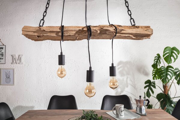 Längliche Hängelampe Holz Natur L:73 cm E27 gemütlich