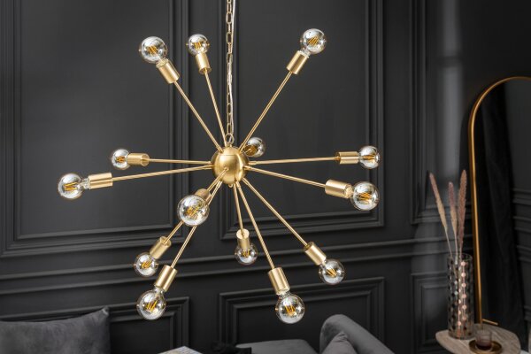 XXL Suspension en métal L:87 cm E27 14-flamme en or
