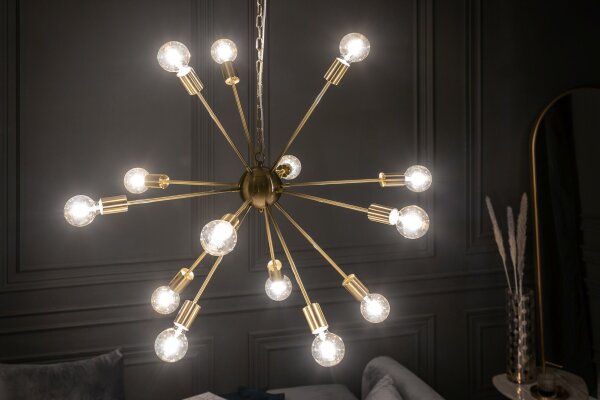 XXL Suspension en métal L:87 cm E27 14-flamme en or