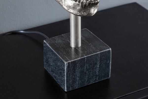 Lampe de table argent noir tête de mort E27 métal tissu