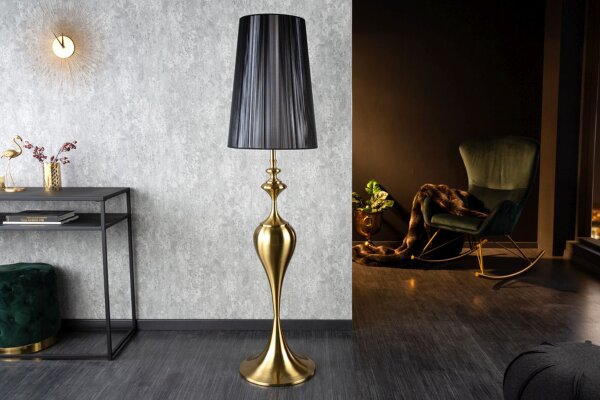 Lampadaire métal nylon or noir E27 160 cm élégant