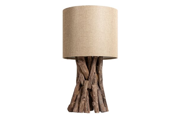 Blendarme Tischleuchte Holz Leinen 50 cm E27 wohnlich
