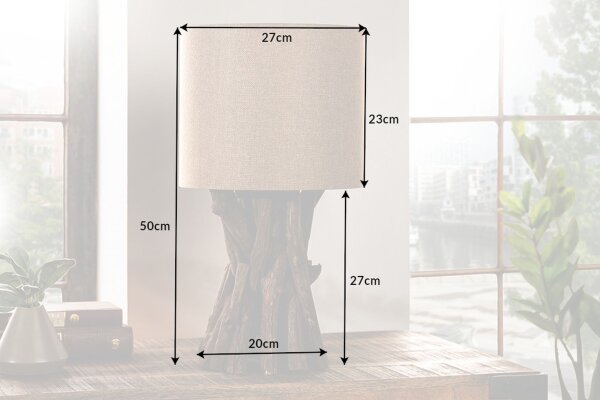 Blendarme Tischleuchte Holz Leinen 50 cm E27 wohnlich