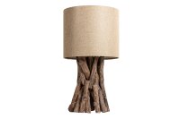 Blendarme Tischleuchte Holz Leinen 50 cm E27 wohnlich