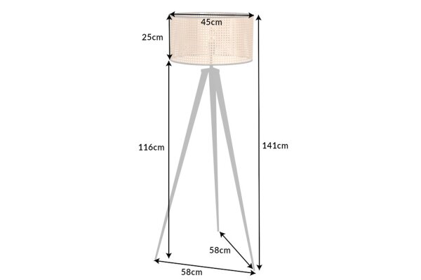 Dreibein Stehlampe Holz Kunststoff Wiener Geflecht E27