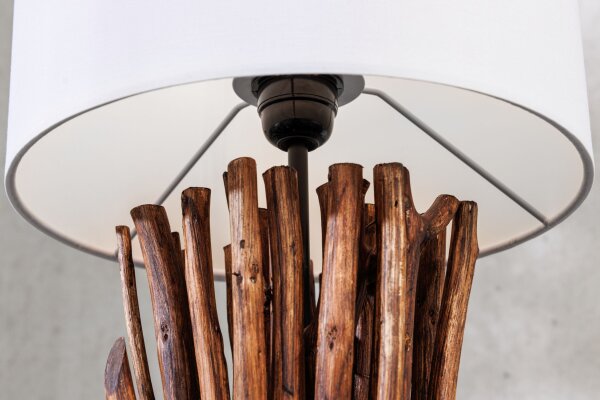 Lampe de table Blanc Bois Tissu E27 H:58 cm confortable