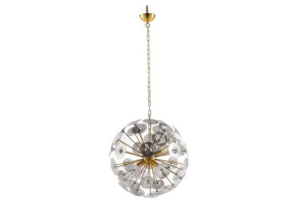 Ronde lampe à suspendre boule verre métal 5-flamme en or
