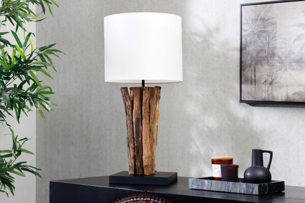 Tischleuchte Holz Stoff Weiß 58 cm groß E27 blendarm
