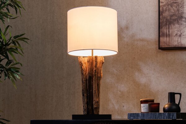 Tischleuchte Holz Stoff Weiß 58 cm groß E27 blendarm