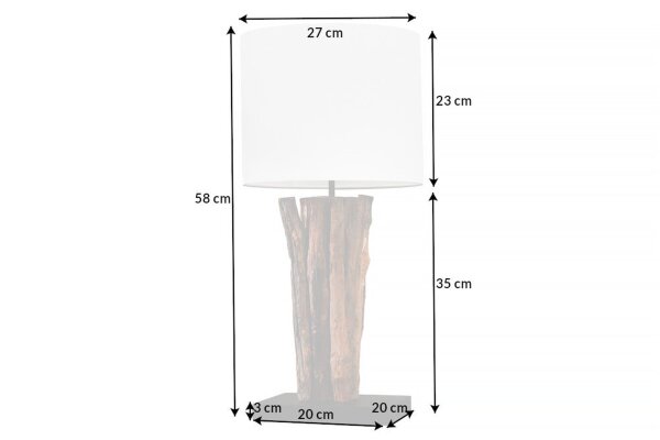 Tischleuchte Holz Stoff Weiß 58 cm groß E27 blendarm