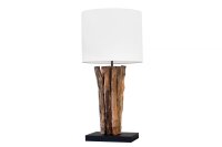 Lampe de table bois tissu blanc 58 cm grand E27 faible...