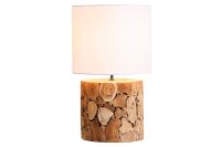 Nachttischleuchte Weiß Natur Stoff Holz 45 cm...