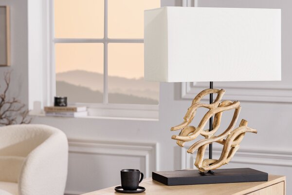 Tischlampe Holz Stoff blendarm E27 H:57 cm Leselicht