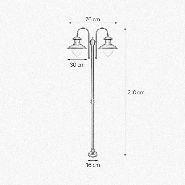Lampe dextérieur à 2 flammes 210 cm E27 IP44 laiton Maritim