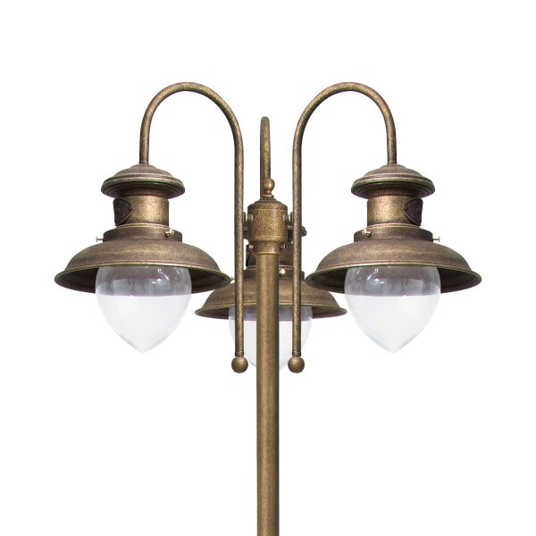 Wegeleuchte 3-flammig IP44 E27 210 cm Messing Glas