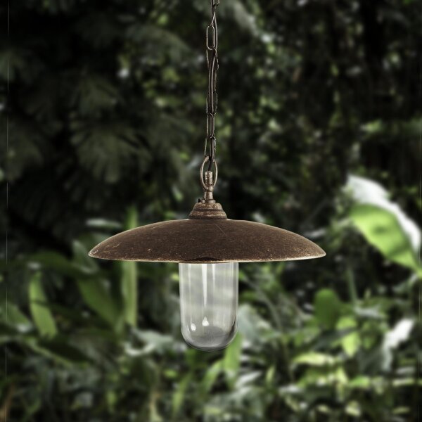 Außenlampe hängend IP44 E27 Ø 30,5 cm Echt-Messing