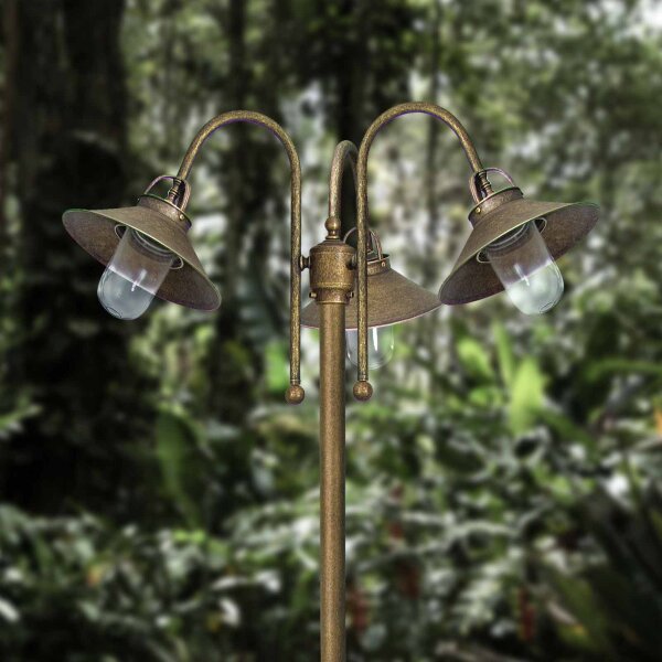 Lampe dallée grande 2,1 m laiton verre IP44 3-flamme E27